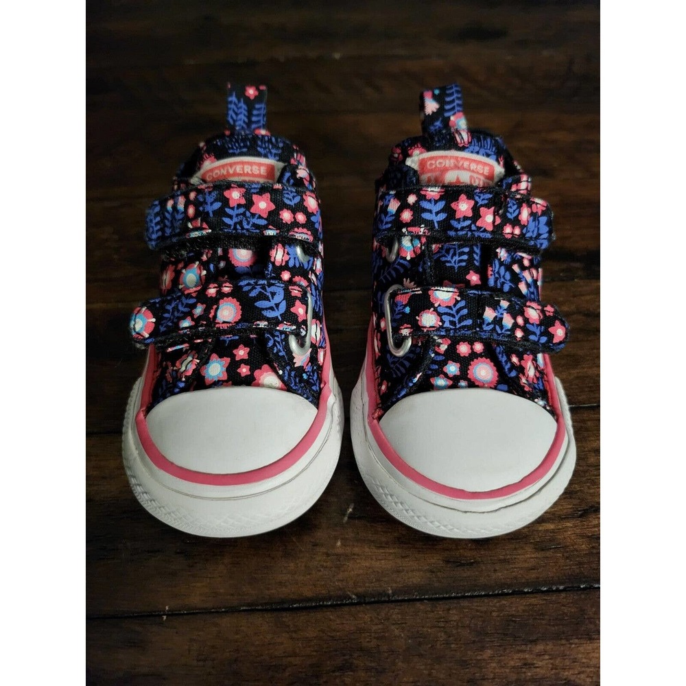 Converse All Star Girls Ditsy Floral Easy On Chuck Taylors Size 4 EUC Pink Blue